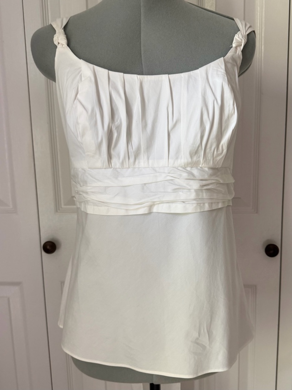 Ann Taylor White Strapless Knot-Shoulder Pleated Bodice Camisole Top